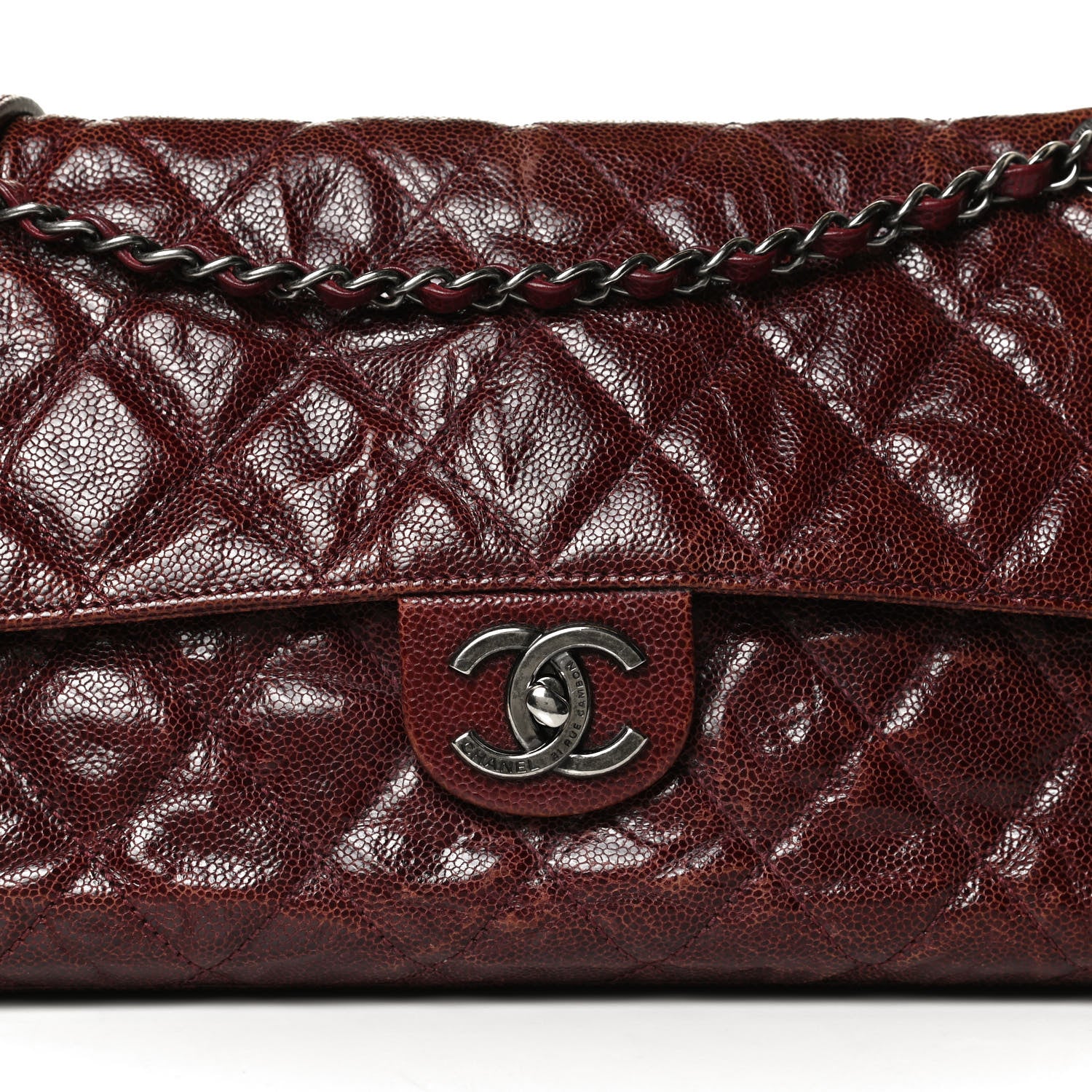 Chanel Crumpled Grained Calfskin Jumbo CC Crave Flap Burgundy 7 of 9