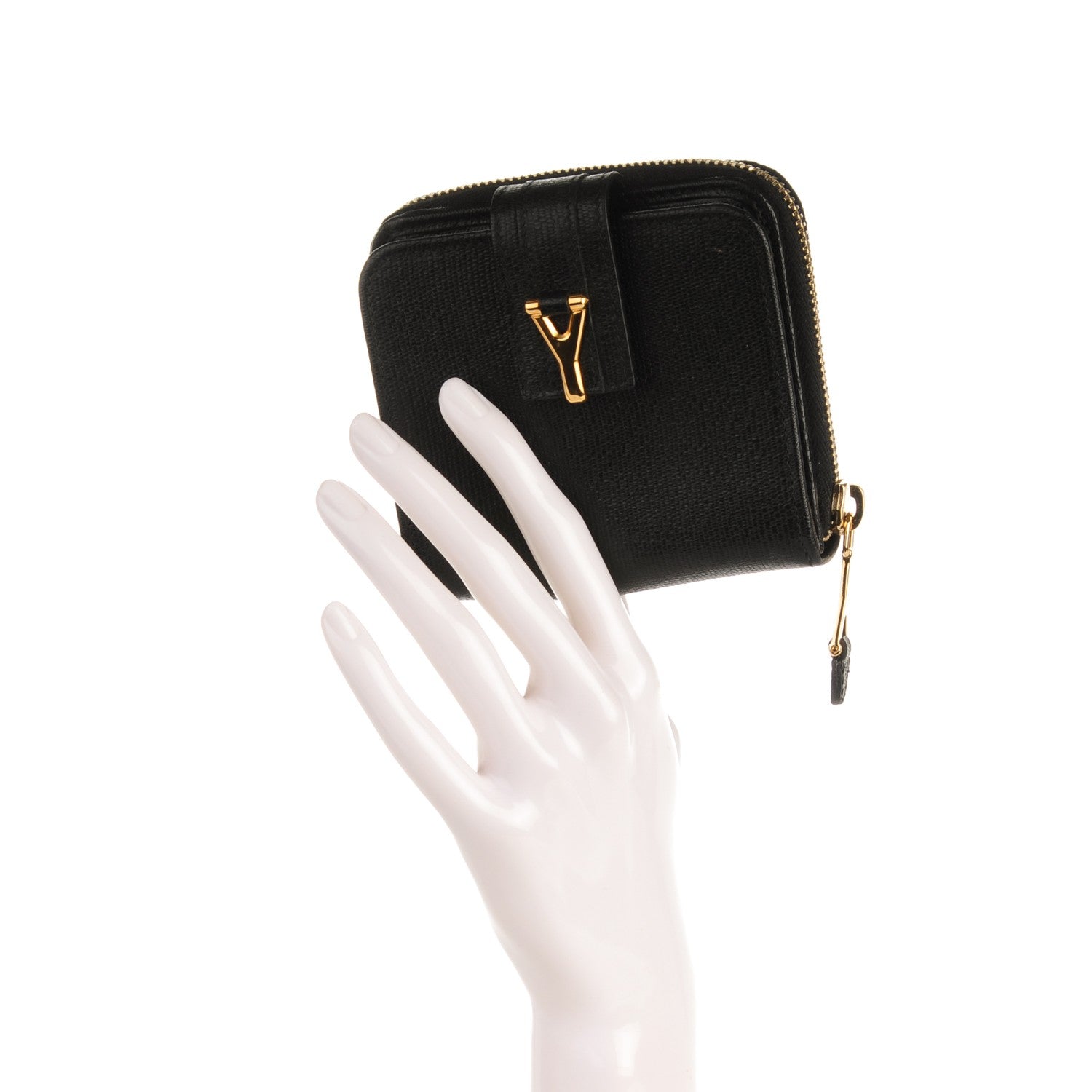 Saint Laurent Textured Calfskin Classic Y Ligne Compact Wallet Black 2 of 7