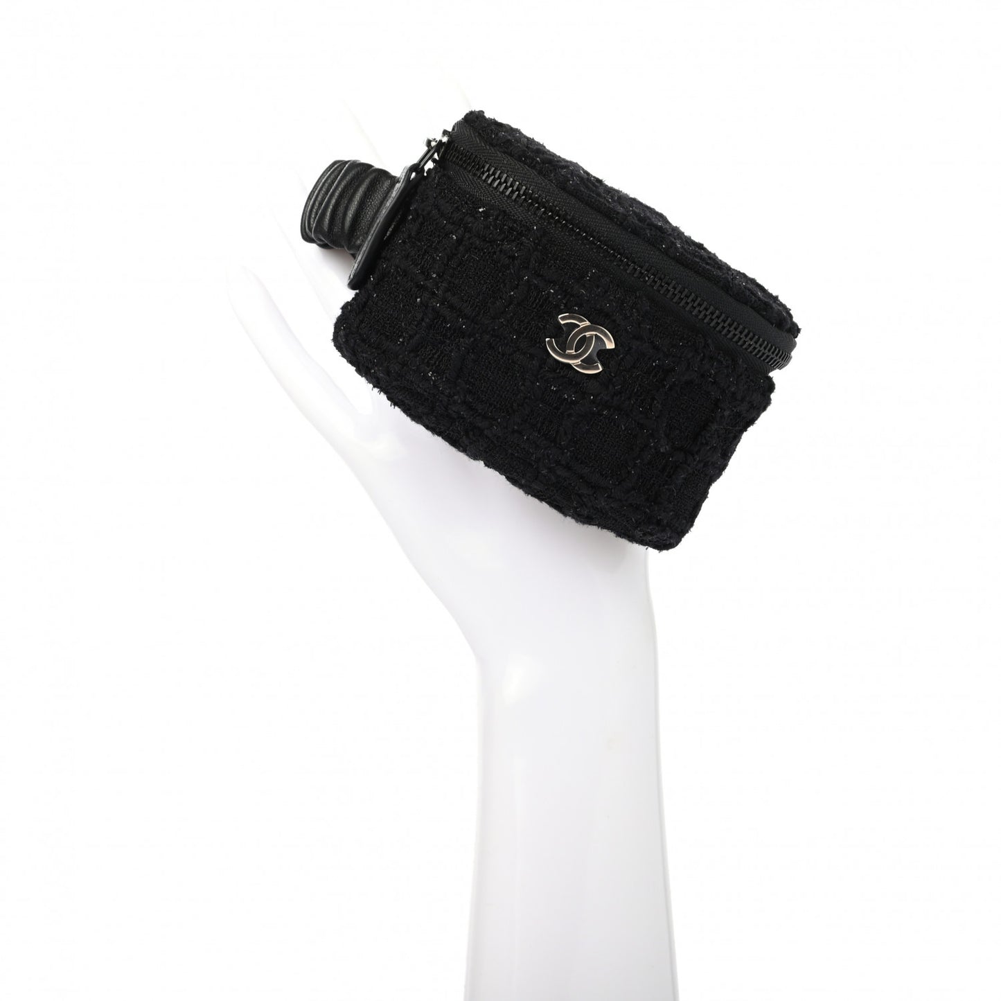 Tweed Lambskin Quilted Arm Coin Purse Black