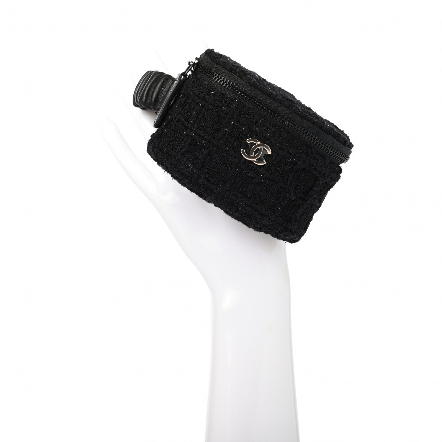 Chanel Tweed Lambskin Quilted Arm Coin Purse Black 2 of 7