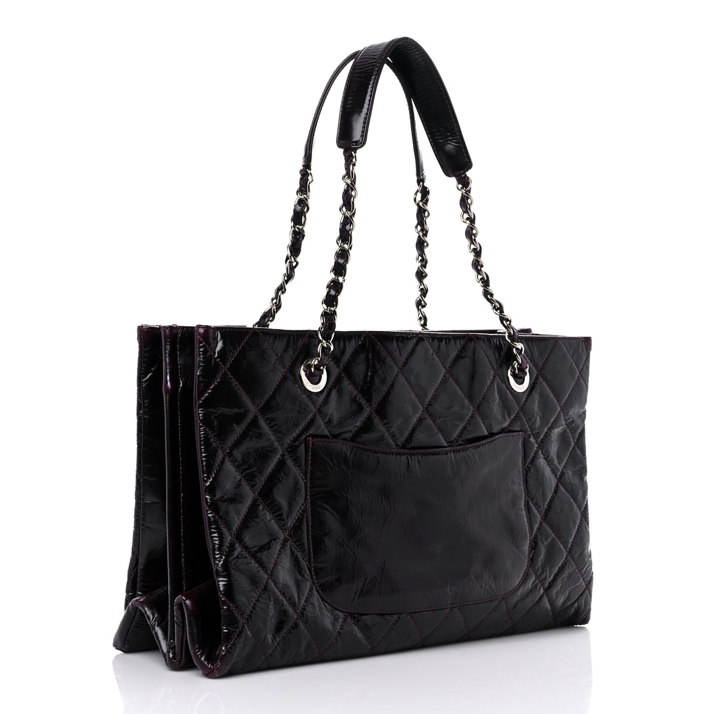 Patent Quilted Accordion Tote Burgundy