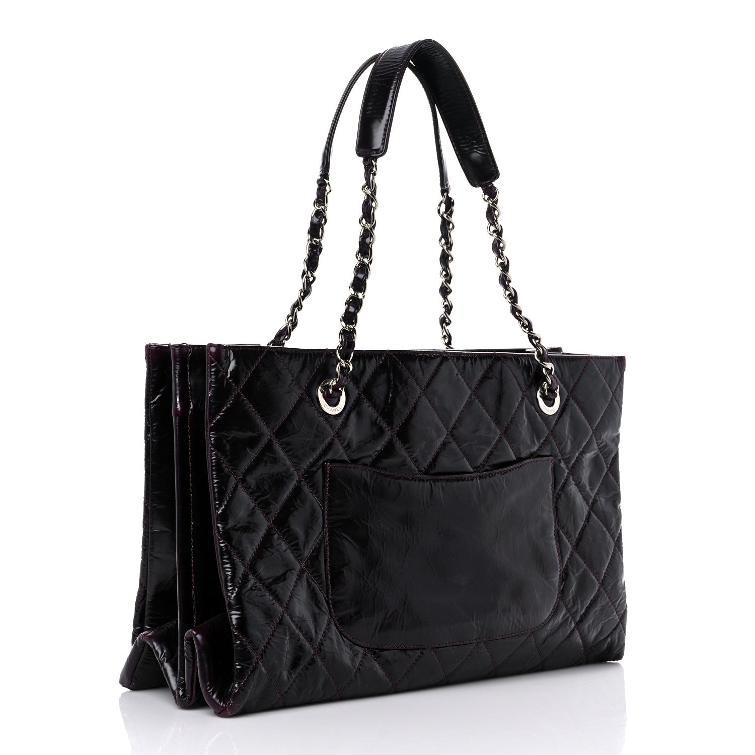 Chanel Patent Quilted Accordion Tote Burgundy 3 of 19