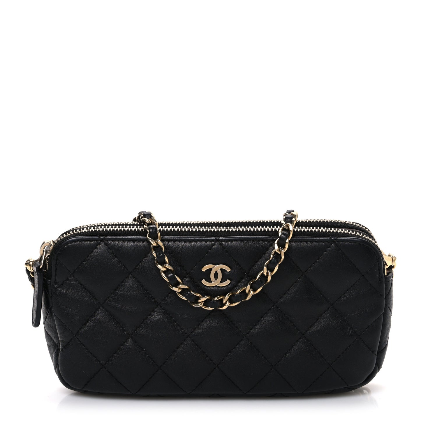 Lambskin Quilted Small Clutch With Chain  Black