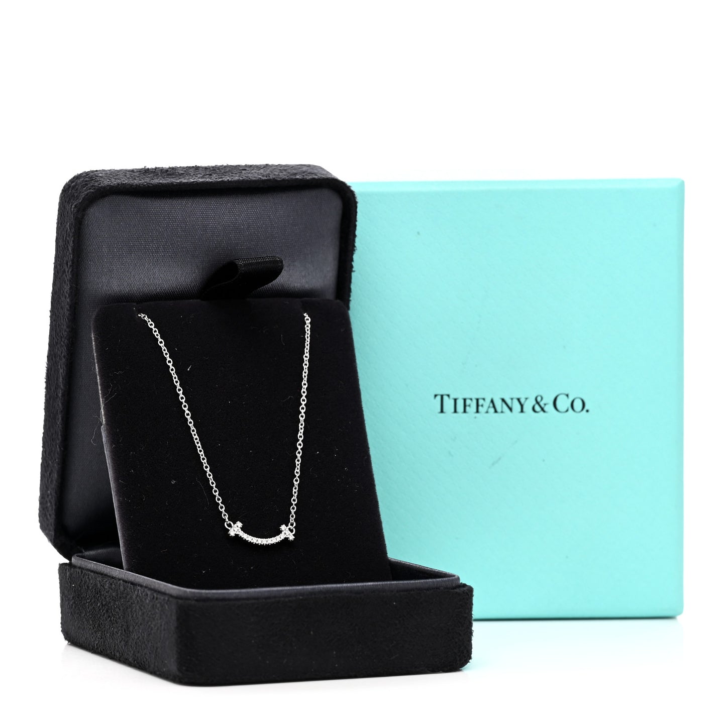 18K White Gold Diamond Mini T Smile Pendant Necklace