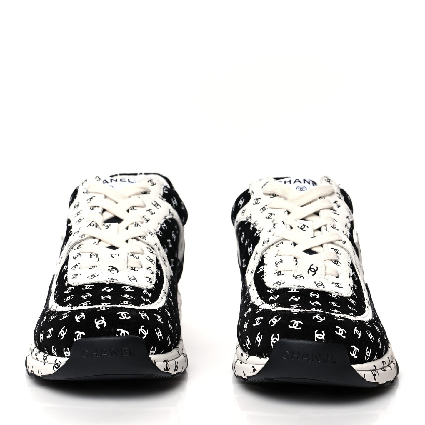 Nylon Suede Calfskin Printed CC Sneakers 40.5 White Black