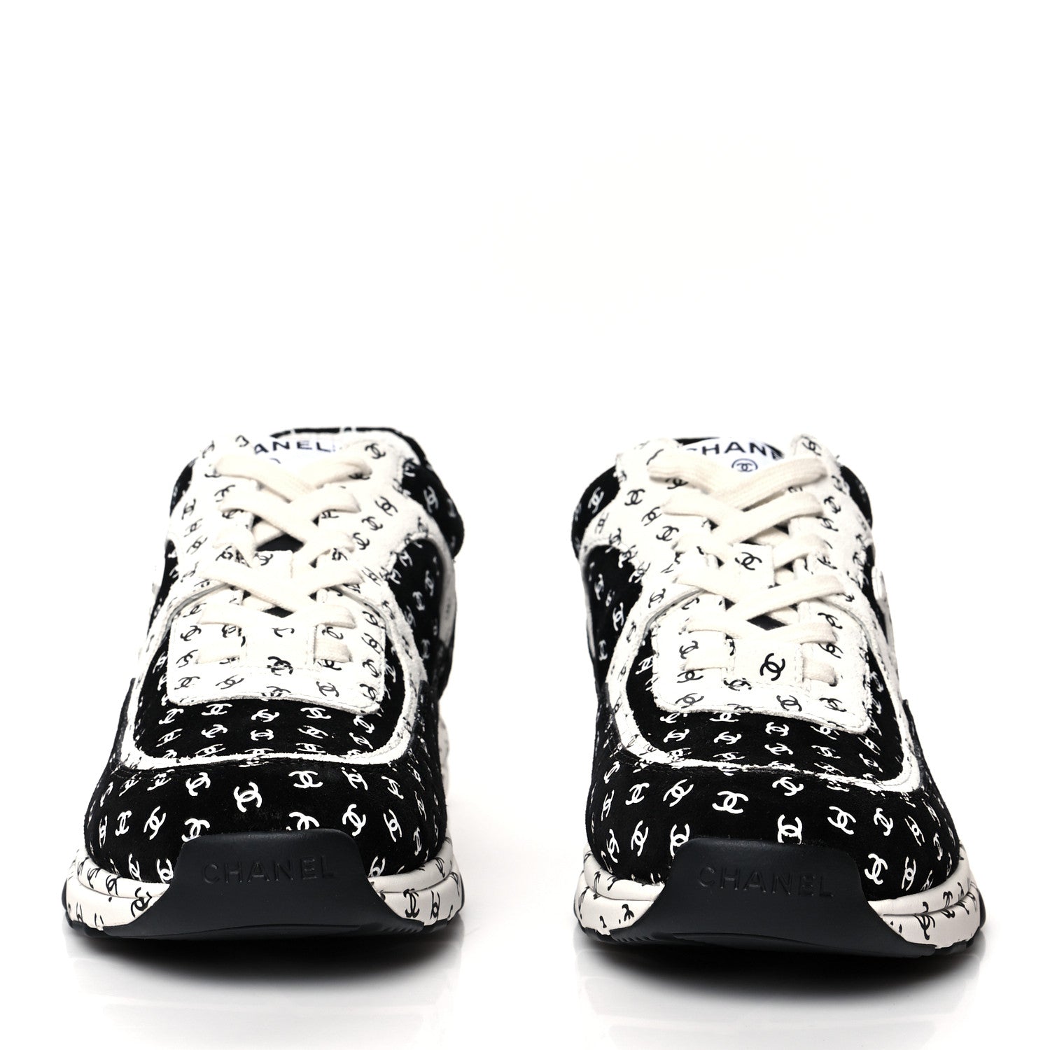Chanel Nylon Suede Calfskin Printed CC Sneakers 40.5 White Black 2 of 7