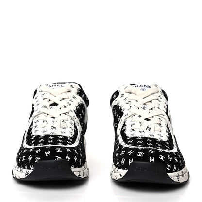 Chanel Nylon Suede Calfskin Printed CC Sneakers 40.5 White Black 2 of 7