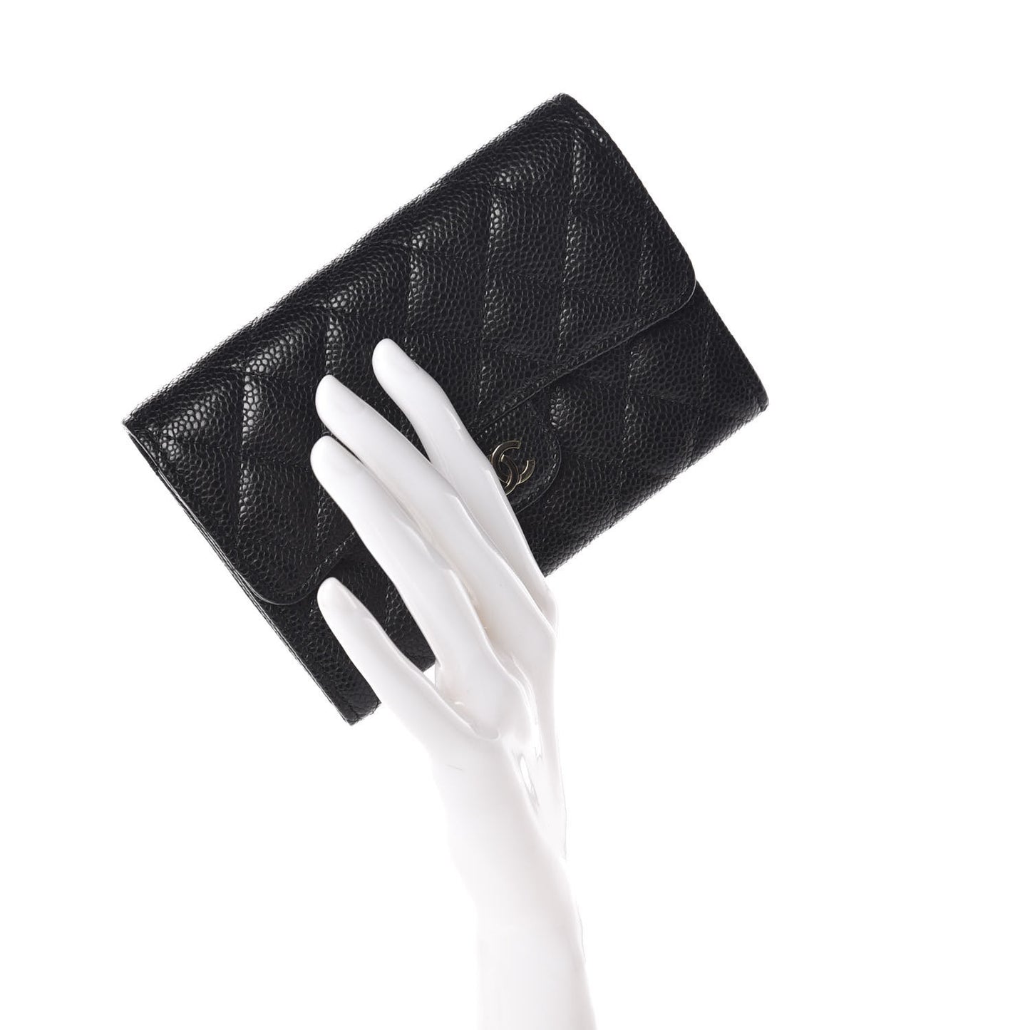 Caviar Quilted Medium Flap Wallet Black
