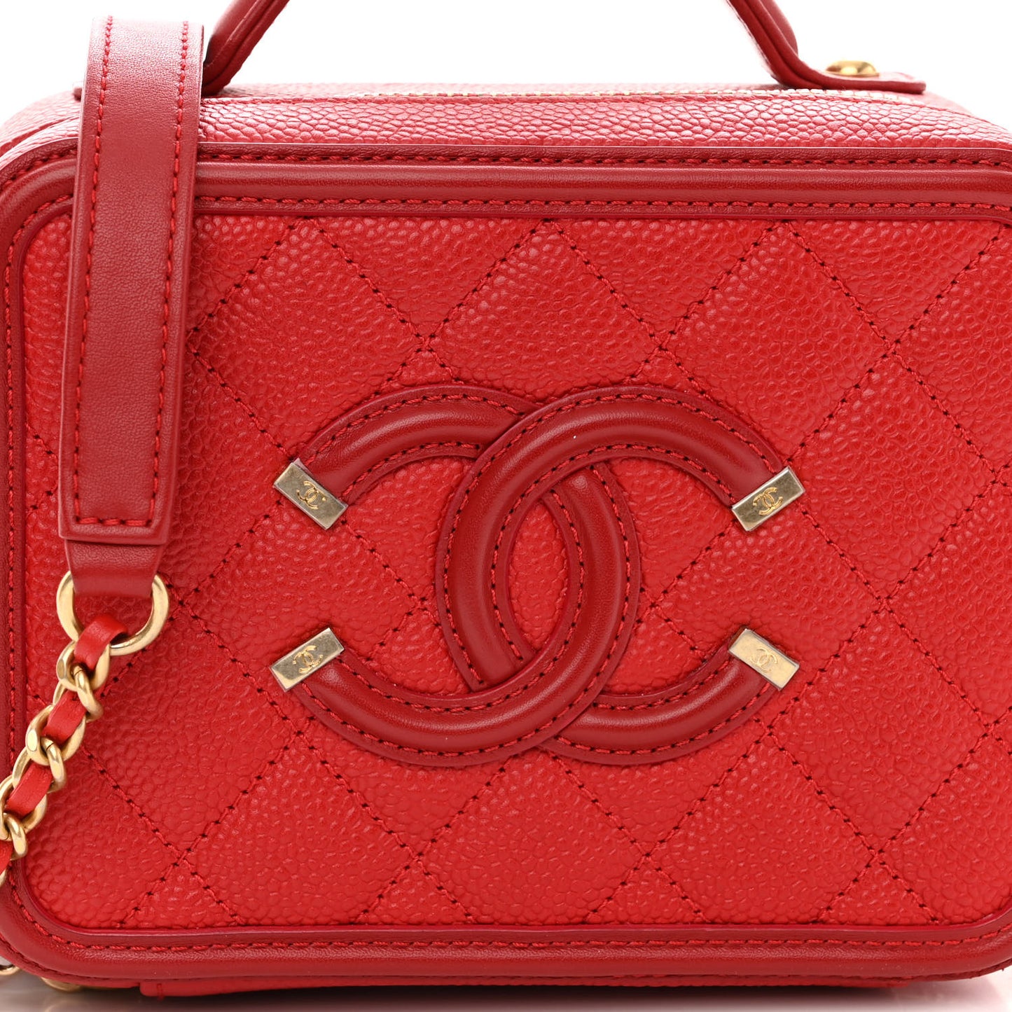 Caviar Quilted Small CC Filigree Vanity Case Red