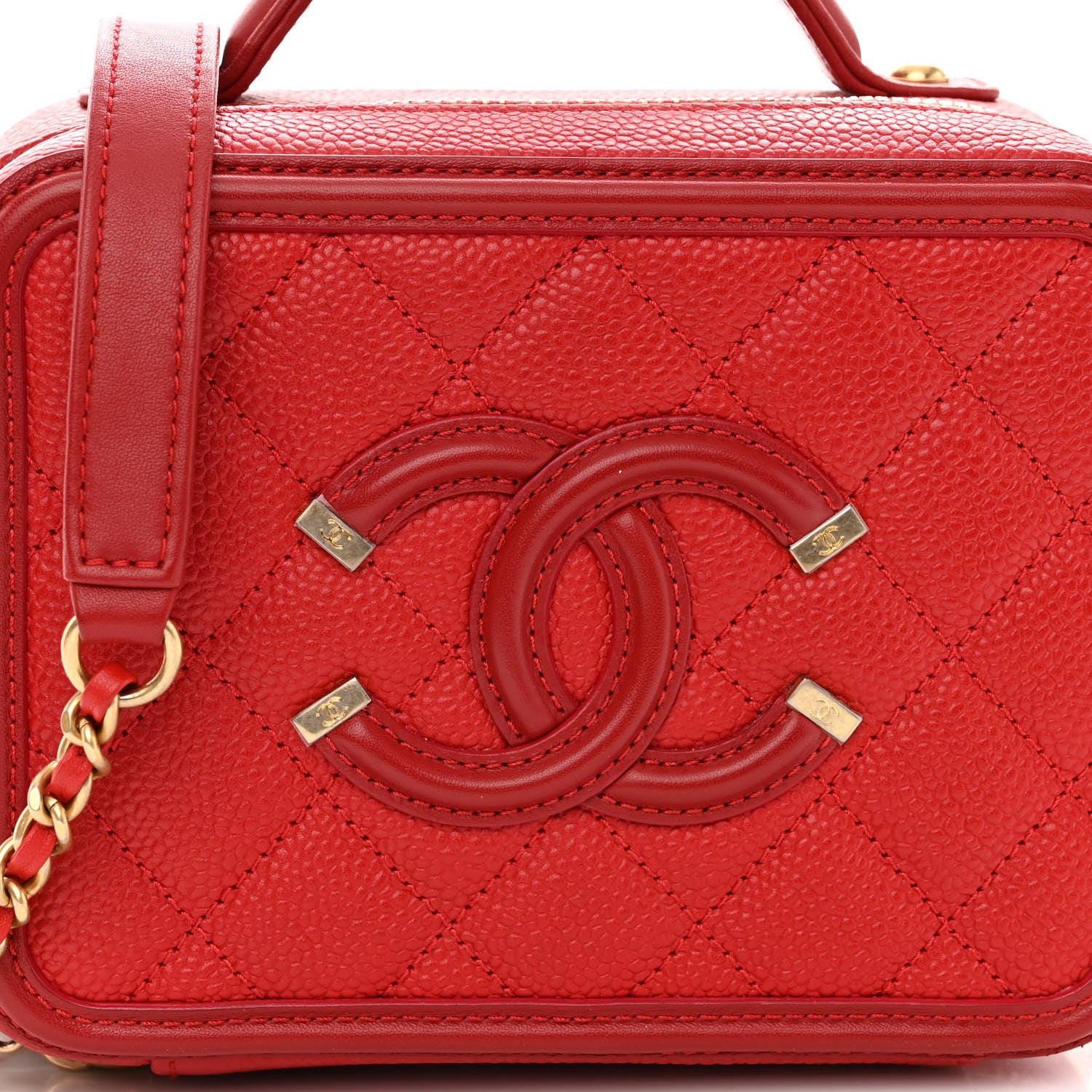 Chanel Caviar Quilted Small CC Filigree Vanity Case Red 8 of 10
