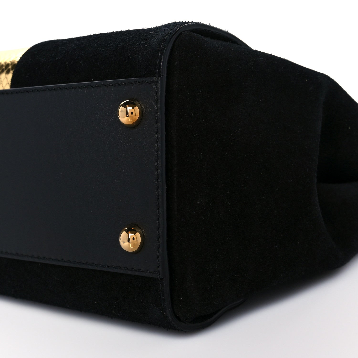 Burberry Suede Calfskin Watersnake Medium Buckle Tote Black Gold 10 of 10