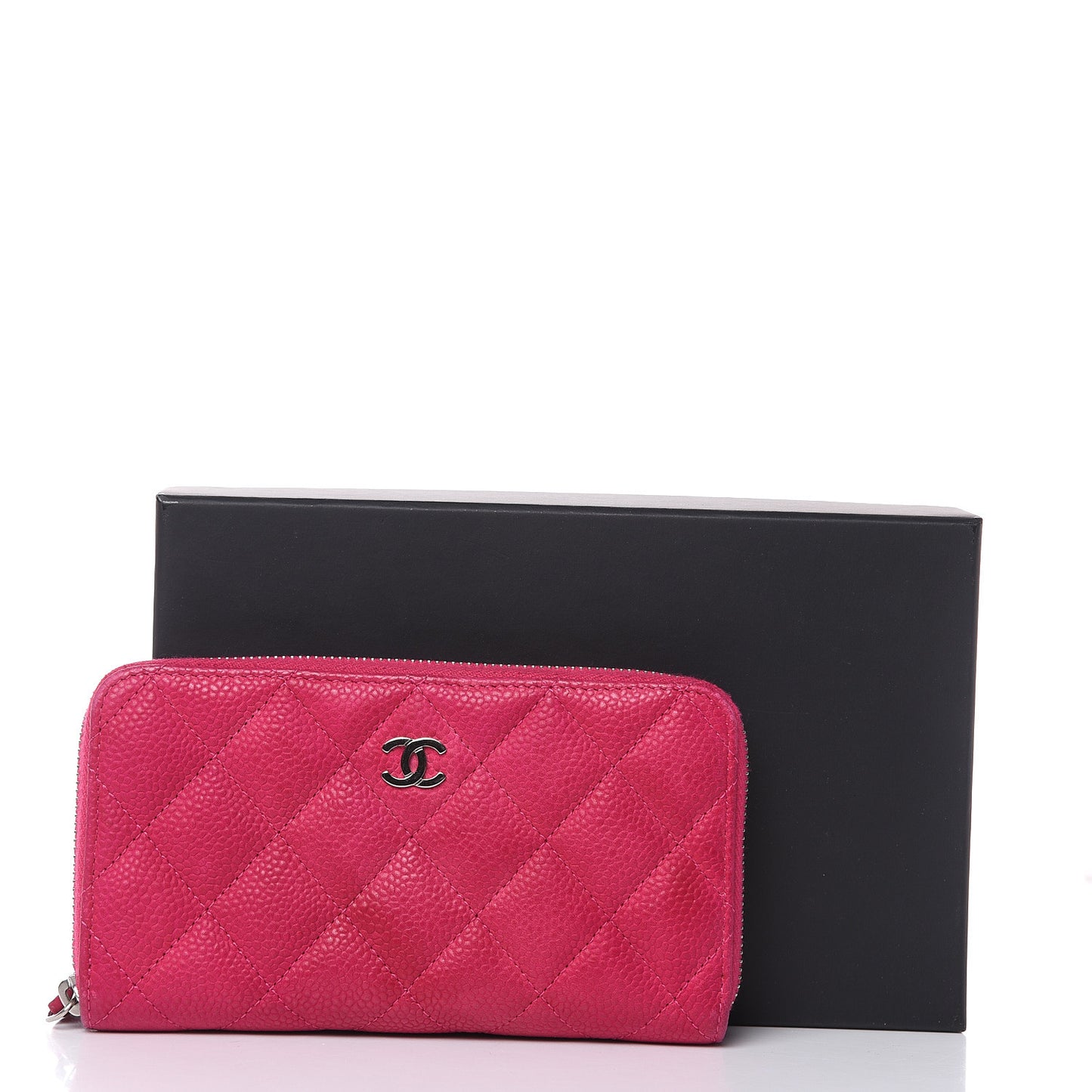 Iridescent Caviar Quilted Small Zip Around Wallet Pink