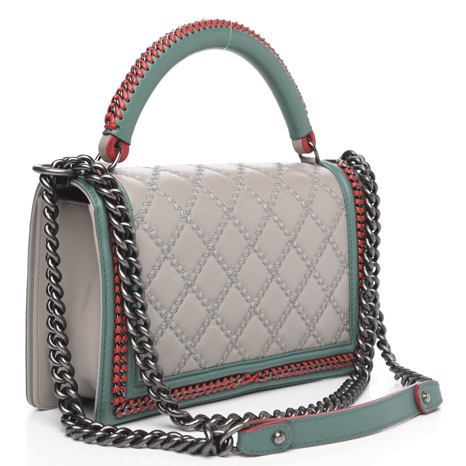 Chanel Calfskin Quilted Medium Boy Top Handle Flap Grey 4 of 11