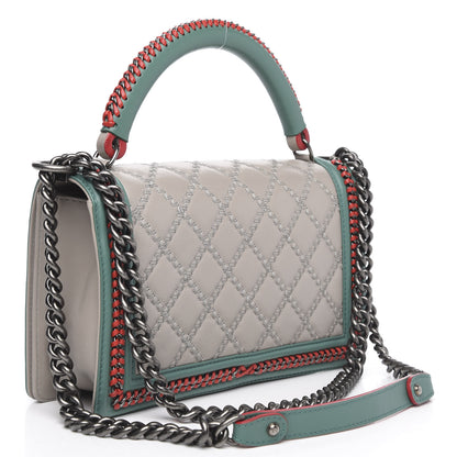 Chanel Calfskin Quilted Medium Boy Top Handle Flap Grey 4 of 11