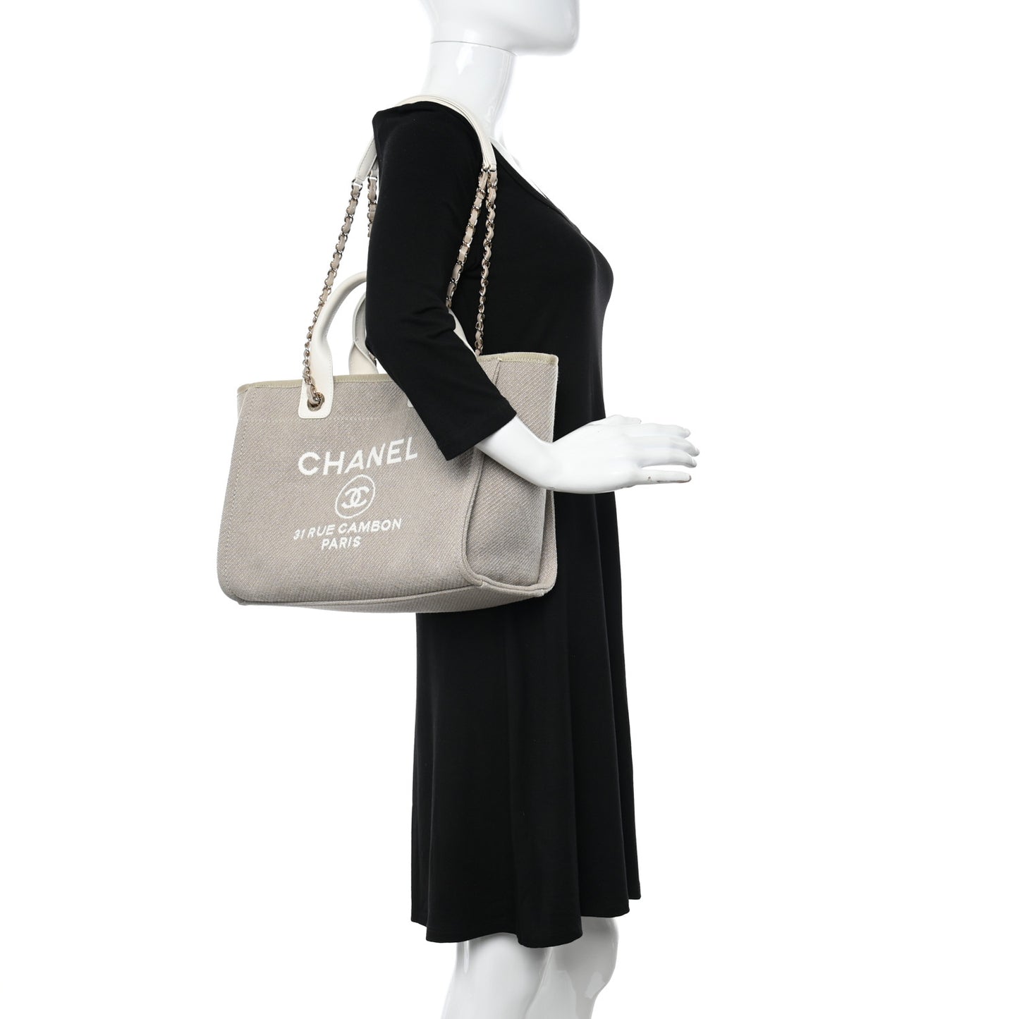 Mixed Fibers Calfskin Small Deauville Tote Beige White