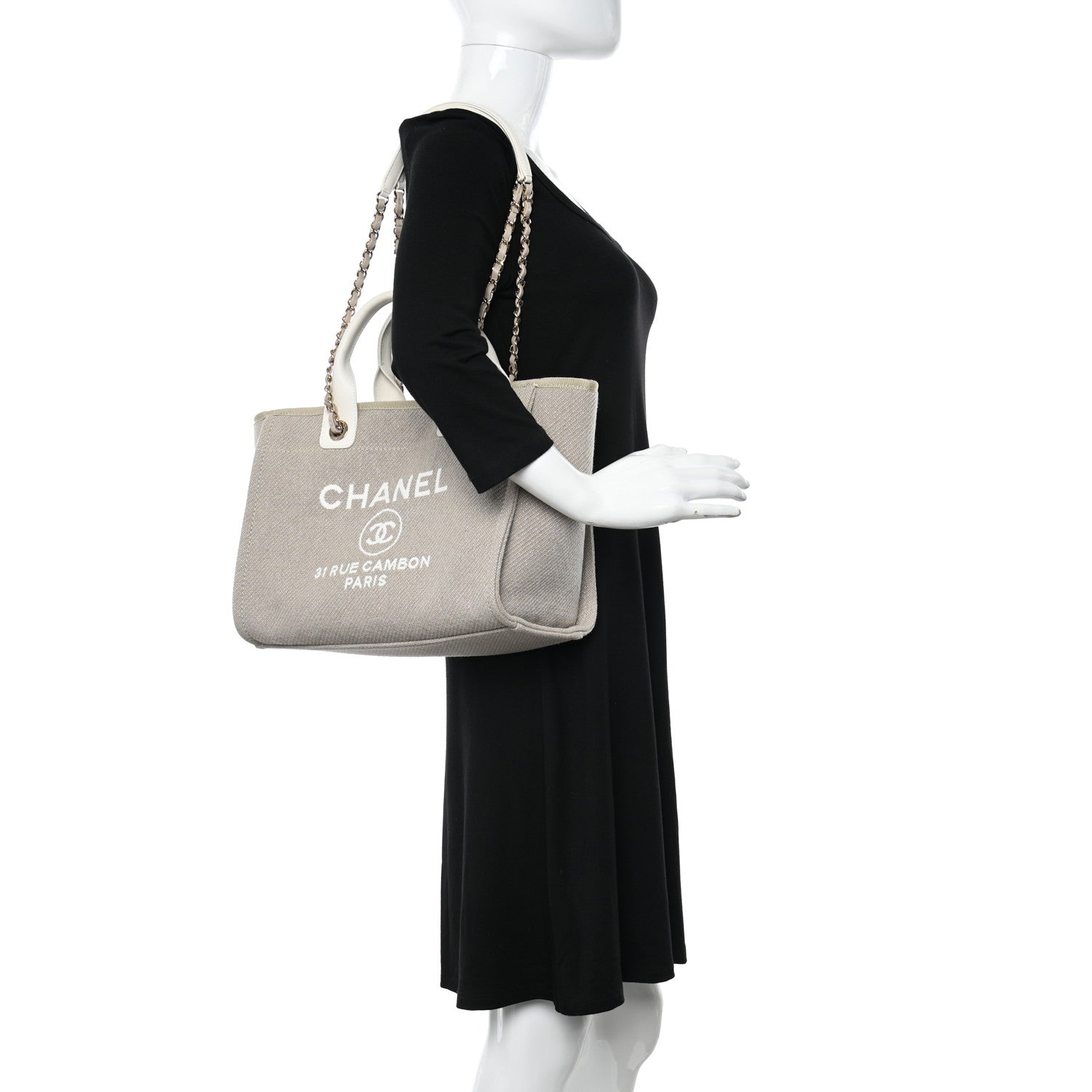 Chanel Mixed Fibers Calfskin Small Deauville Tote Beige White 2 of 10