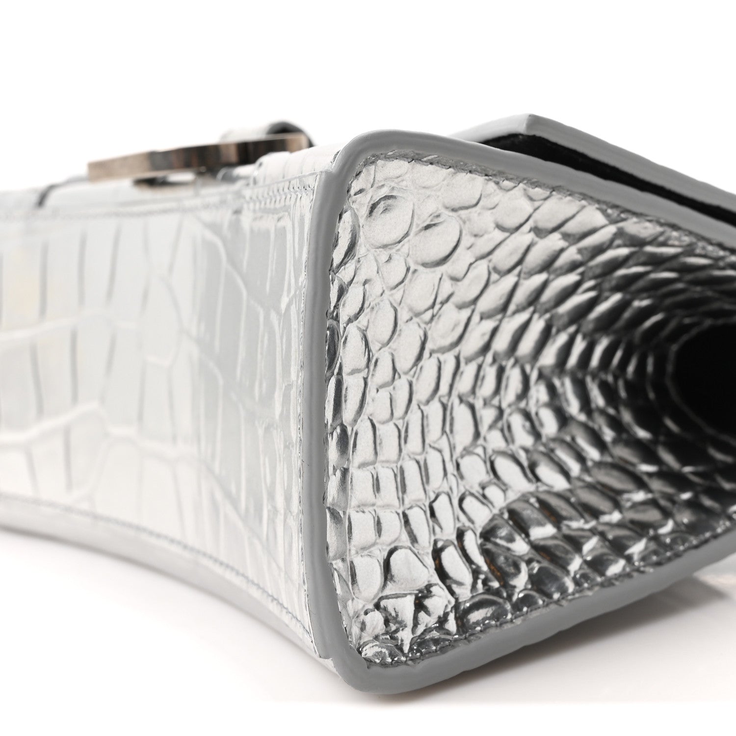 Balenciaga Metallic Calfskin Crocodile Embossed Hourglass Top Handle Bag XS Silver 9 of 9