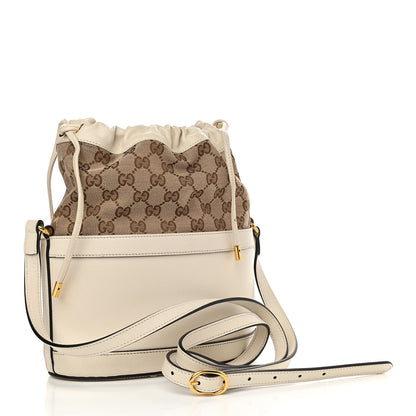 Gucci Monogram Textured Calfskin Horsebit 1955 Drawstring Bucket Bag Beige Mystic White 2 of 11