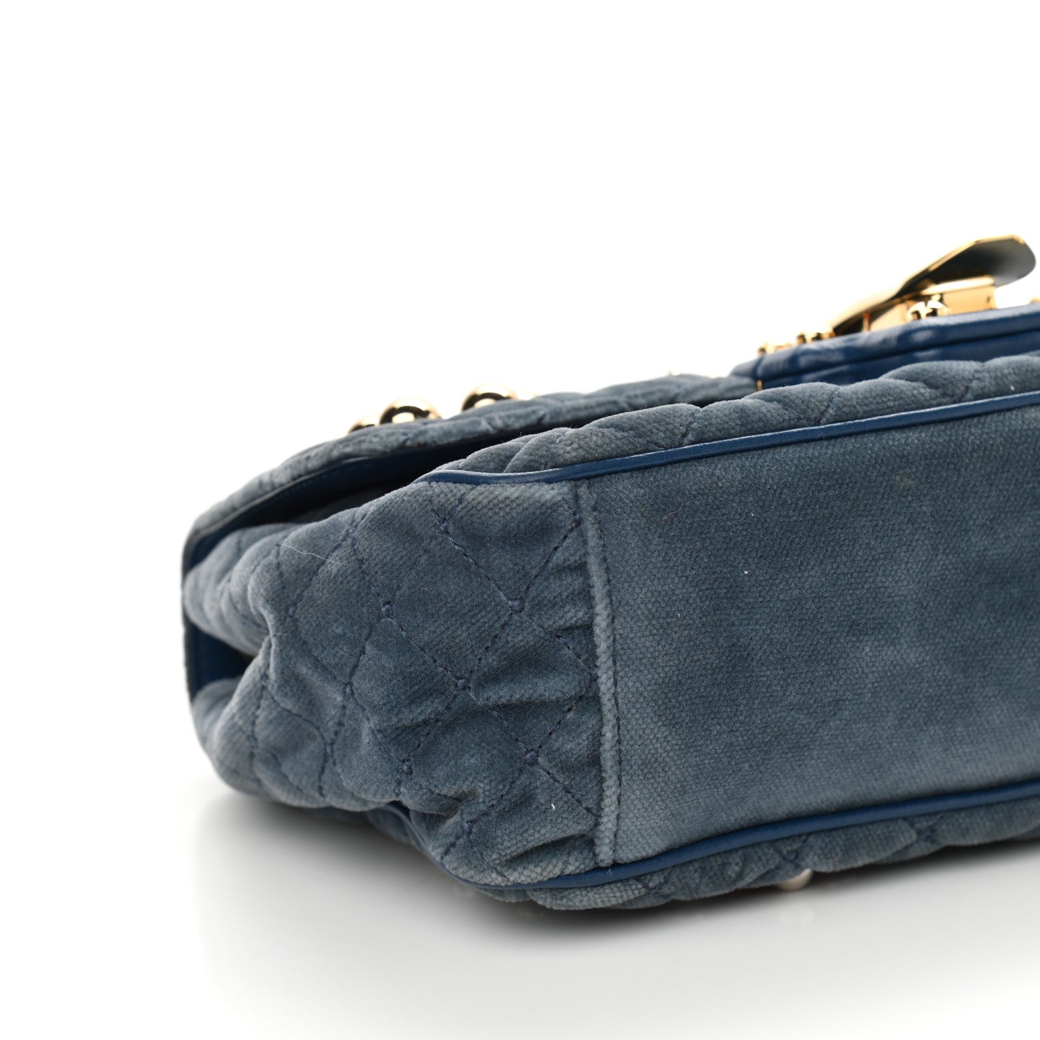Dolce & Gabbana Velvet Watersnake Embellished Quilted Lucia Shoulder Bag Blue 10 of 11