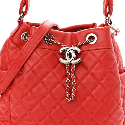 Chanel Lambskin Quilted Small CC Chain Drawstring Bucket Bag Red 7 of 10