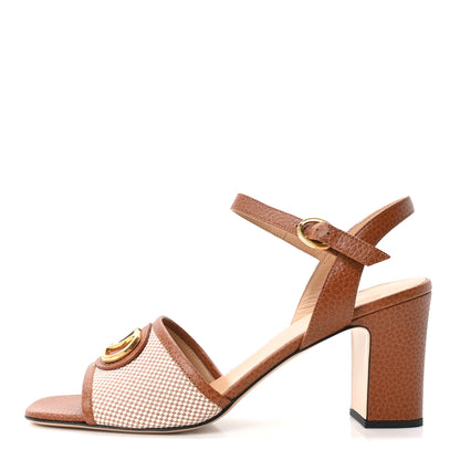 Valentino Garavani Canvas Grained Calfskin VLogo 75mm Sandals 39 Beige Selleria 1 of 10