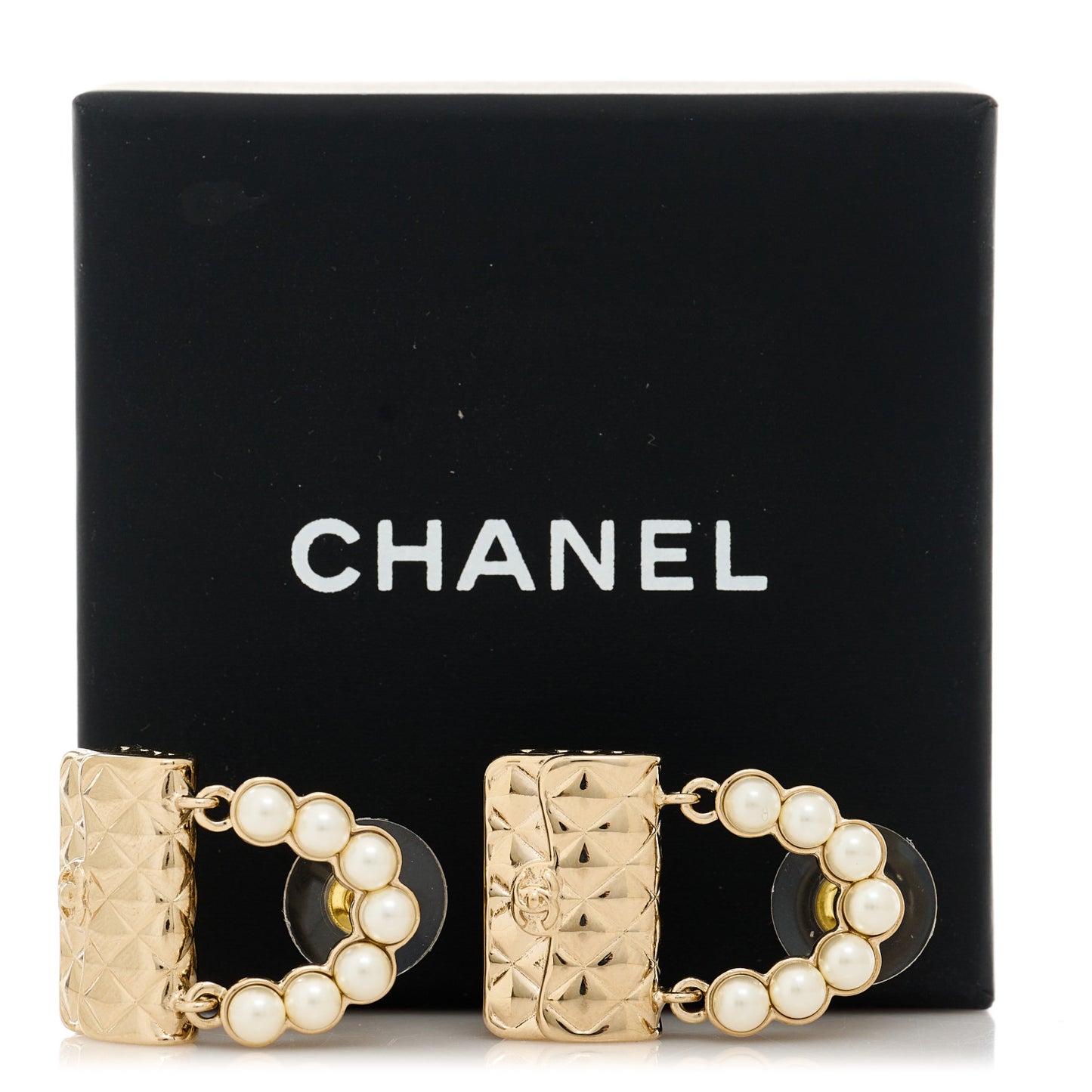 Pearl Quilted CC Flap Bag Earrings Gold