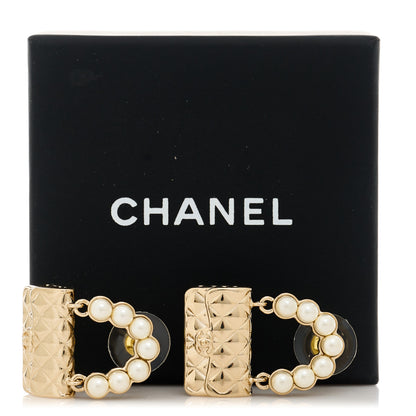 Chanel Pearl Quilted CC Flap Bag Earrings Gold 5 of 5