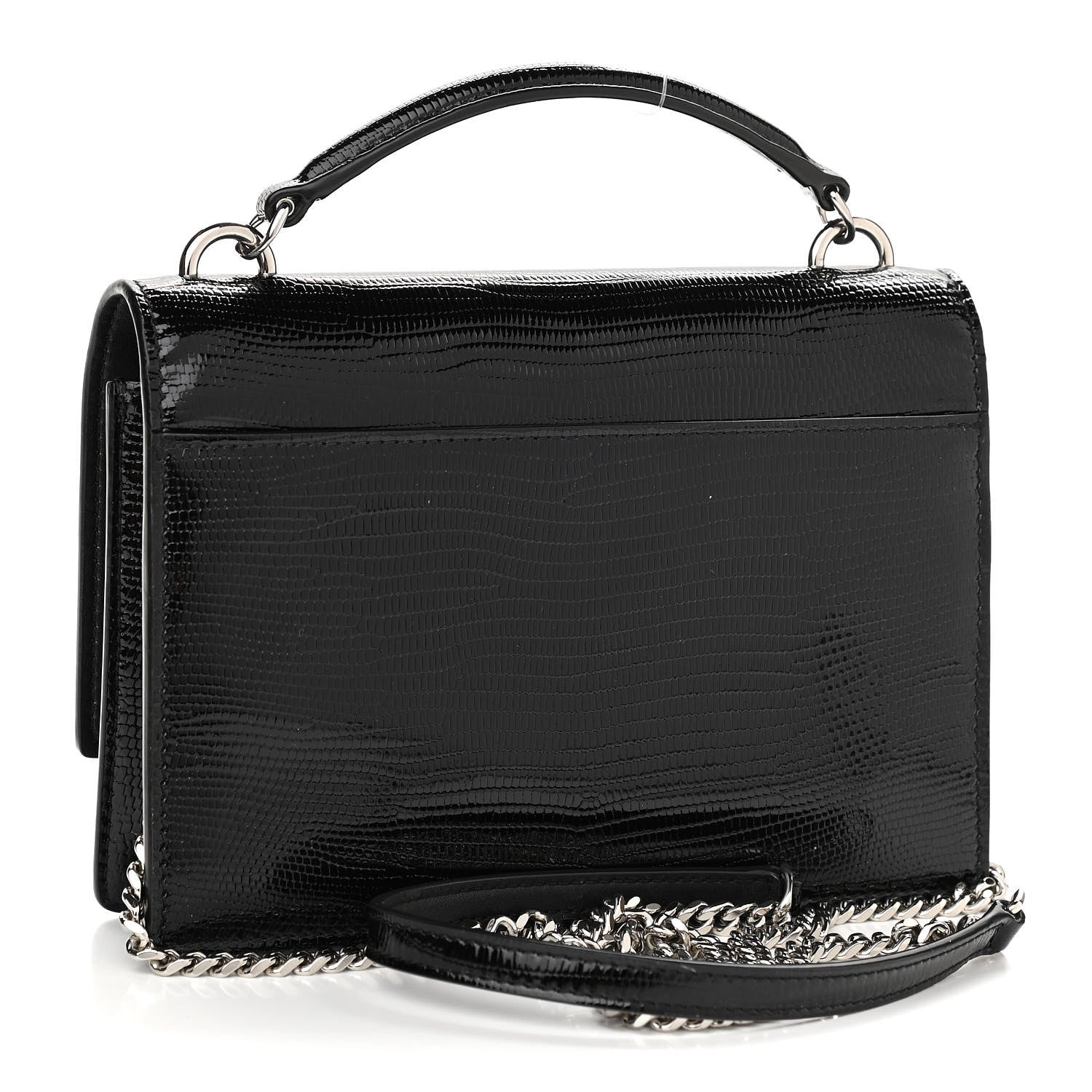 Saint Laurent Calfskin Lizard Embossed Monogram Sunset Chain Wallet Black 2 of 10