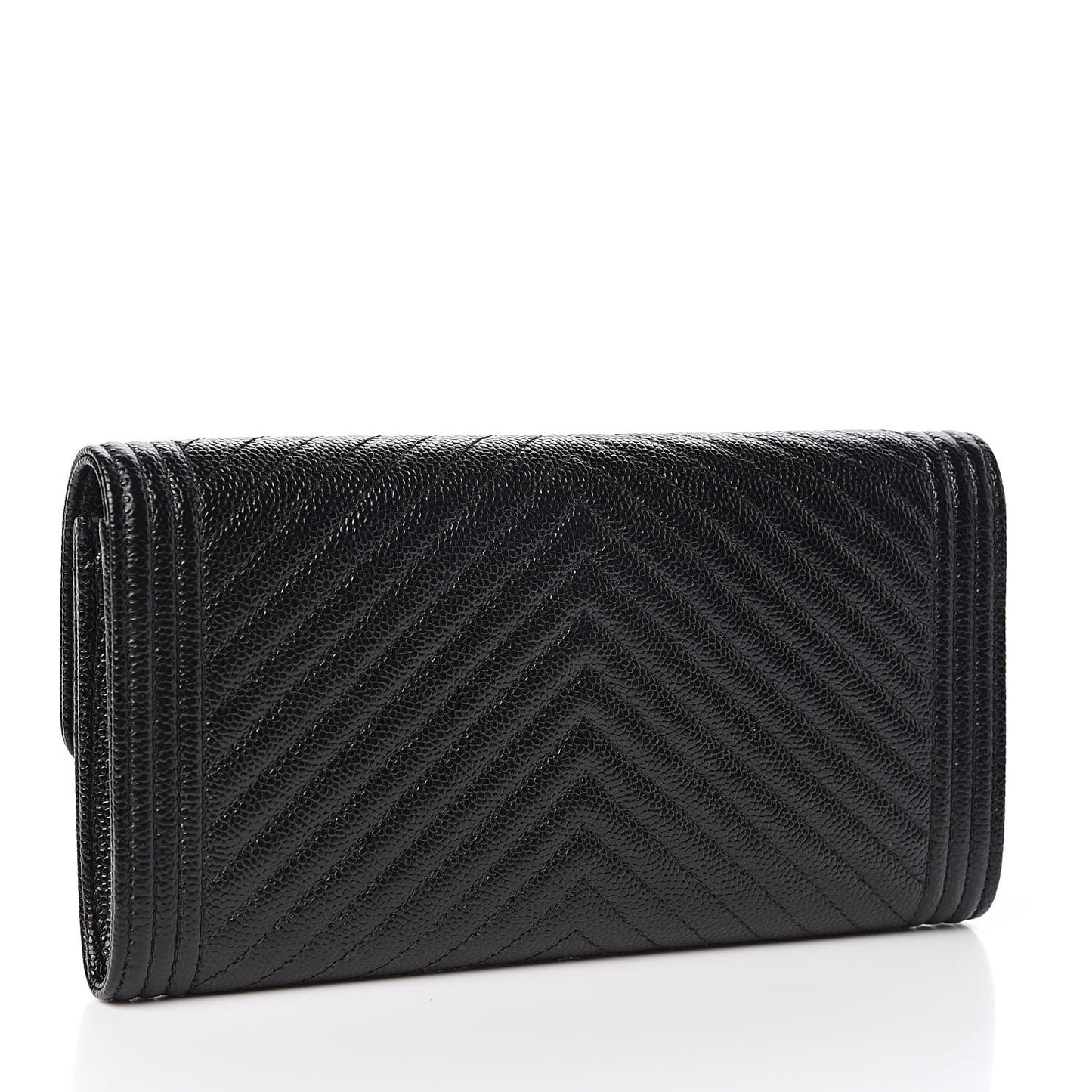 Caviar Chevron Quilted Boy Flap Wallet Black