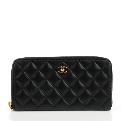 Chanel Textured Lambskin Quilted Large Gusset Zip Around Wallet Black 1 of 8