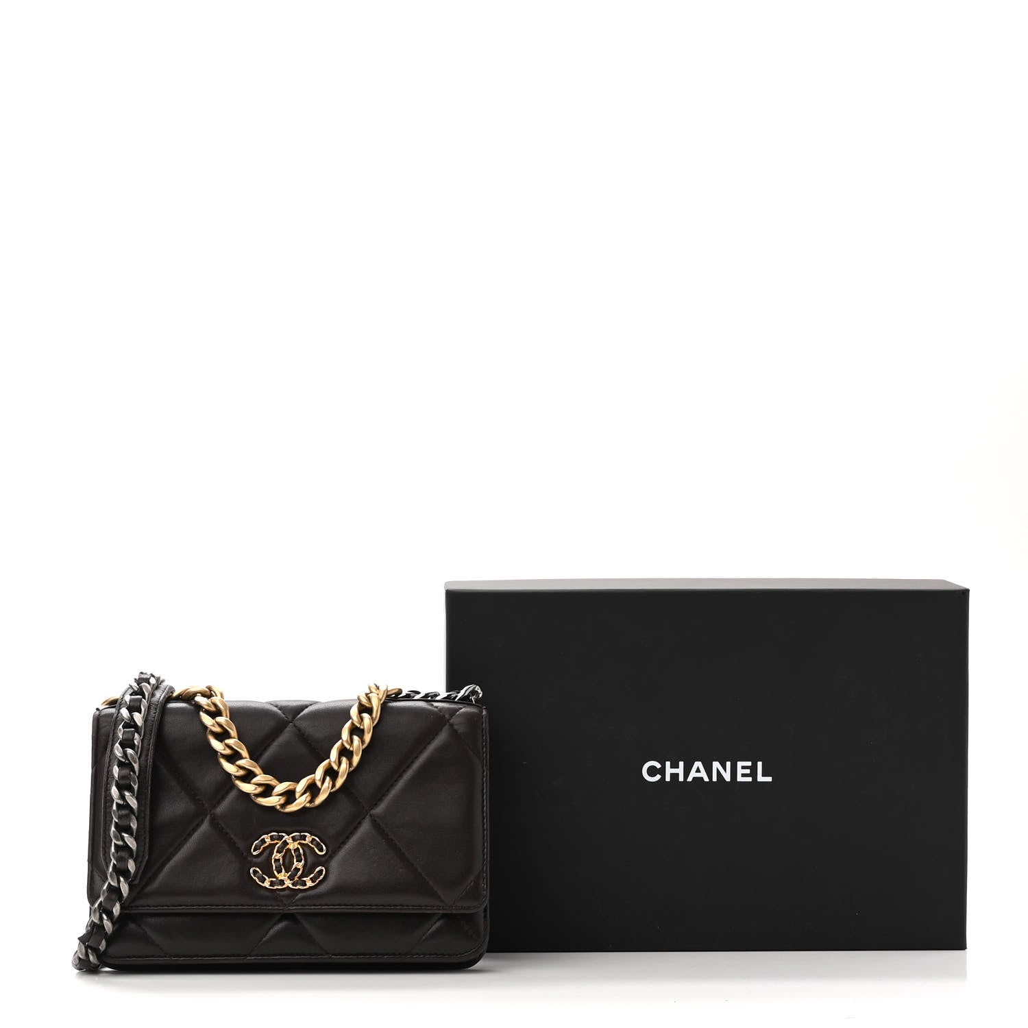 Chanel Lambskin Quilted Chanel 19 Wallet On Chain WOC Dark Brown 12 of 12