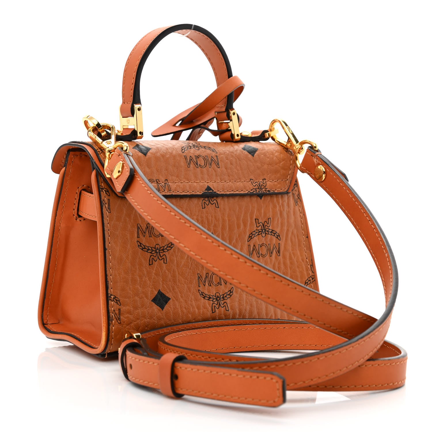 MCM Visetos X-Mini Heritage Top Handle Satchel Cognac 3 of 13