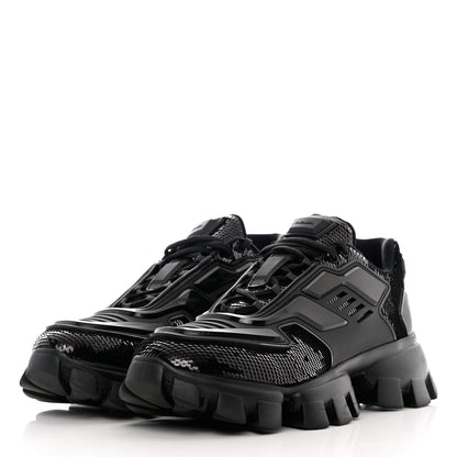 Prada Sequin Cotton Rubber Mens Cloudbust Thunder Sneakers 8 Black 3 of 14