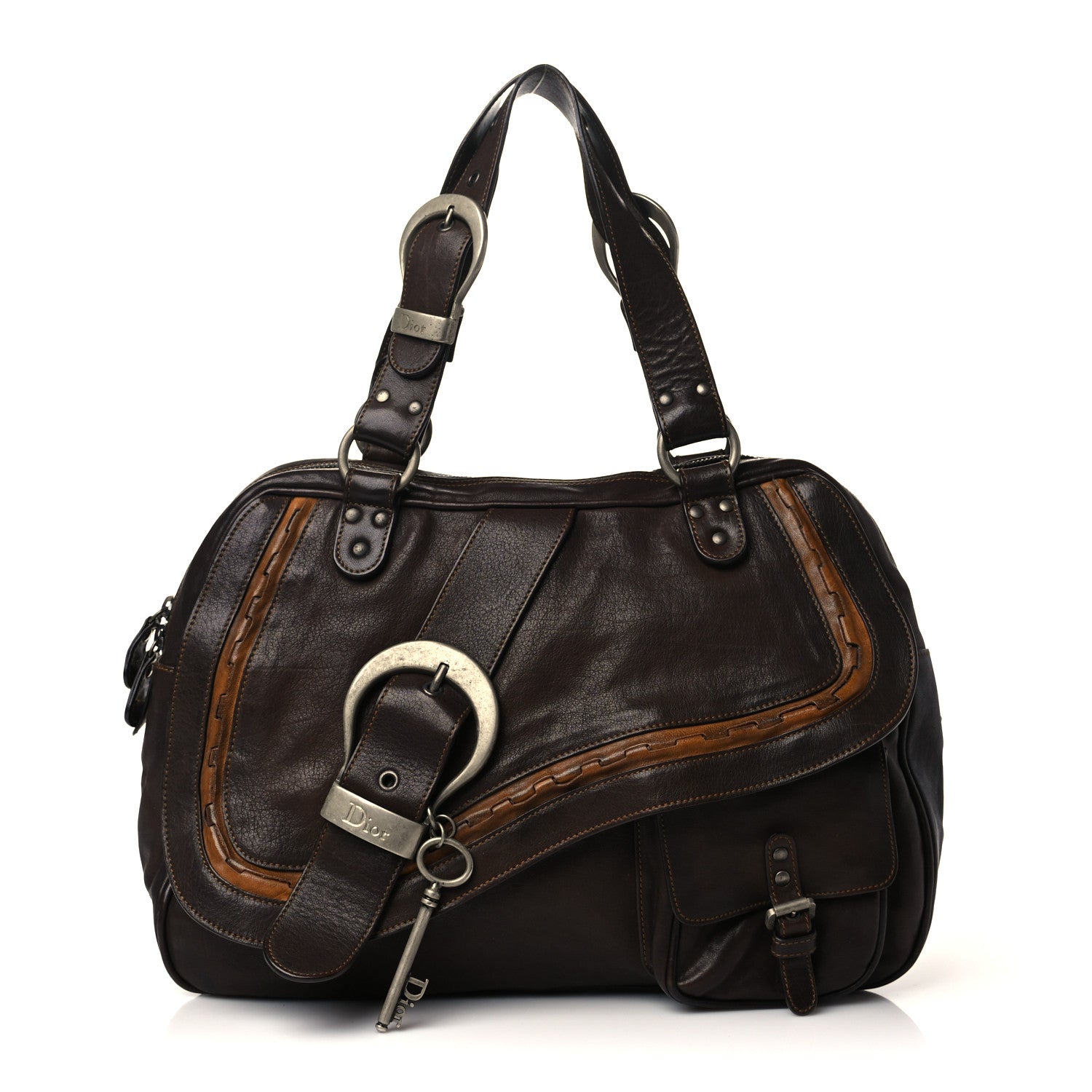 Christian Dior Calfskin Medium Gaucho Double Saddle Bag Brown 1 of 6