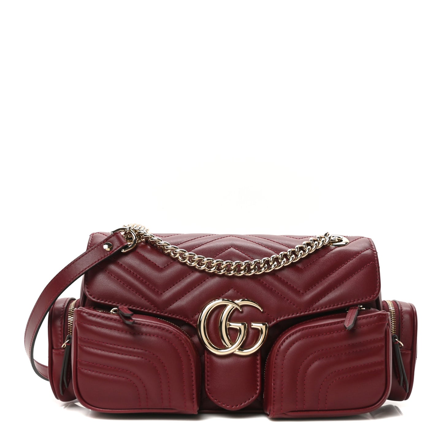 Calfskin Matelasse Small GG Marmont Multi Pocket Shoulder Bag Rosso Ancora