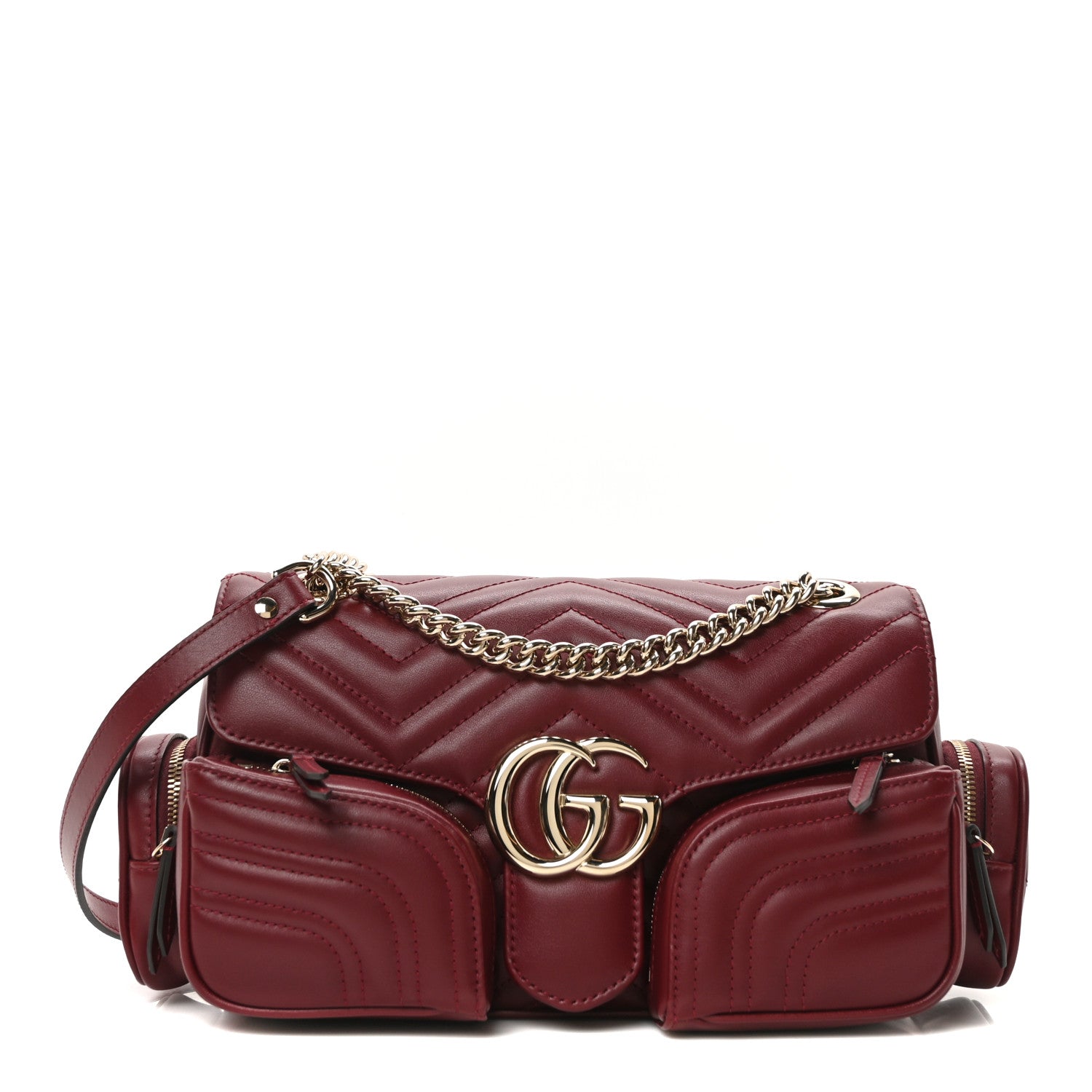 Gucci Calfskin Matelasse Small GG Marmont Multi Pocket Shoulder Bag Rosso Ancora 1 of 9