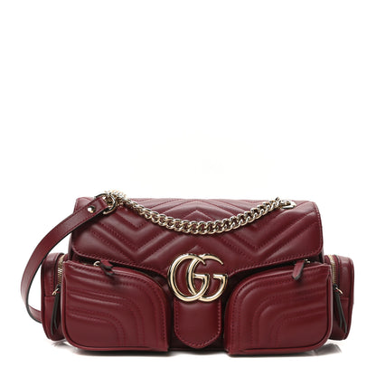 Gucci Calfskin Matelasse Small GG Marmont Multi Pocket Shoulder Bag Rosso Ancora 1 of 9