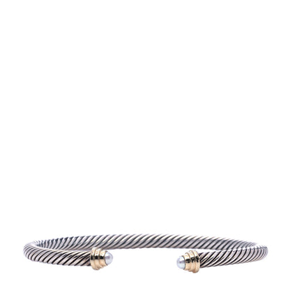 David Yurman Sterling Silver 14K Yellow Gold Pearl 4mm Cable Kids Birthstone Bracelet 1 of 5
