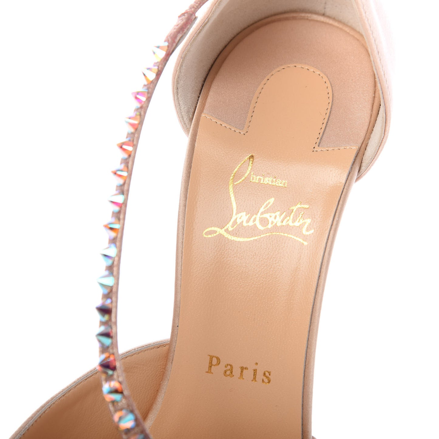 Satin PVC Suede Stud Krystal Cross 100 Pumps 40 Nude