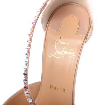 Christian Louboutin Satin PVC Suede Stud Krystal Cross 100 Pumps 40 Nude 8 of 10