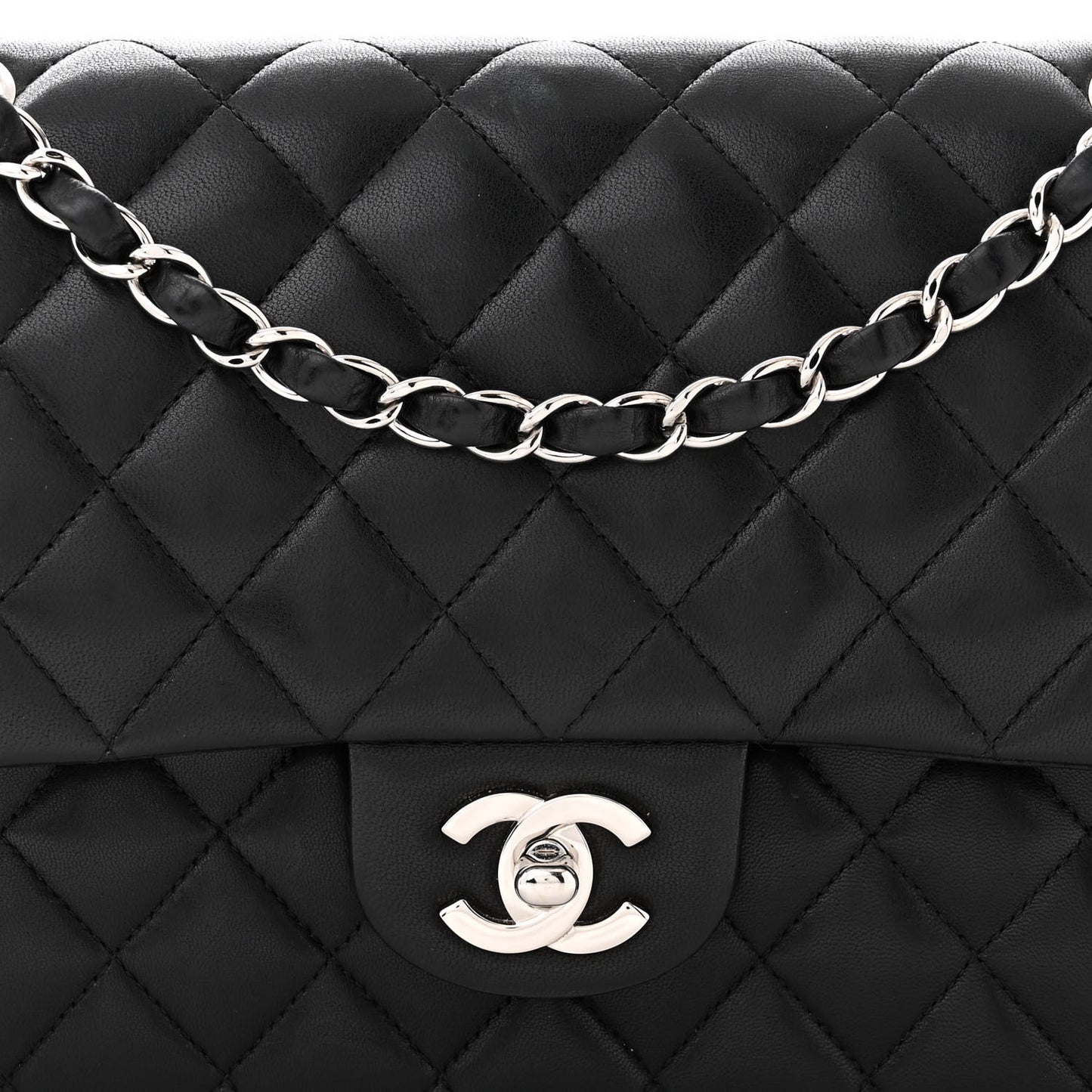 Lambskin Quilted Medium Double Flap Black