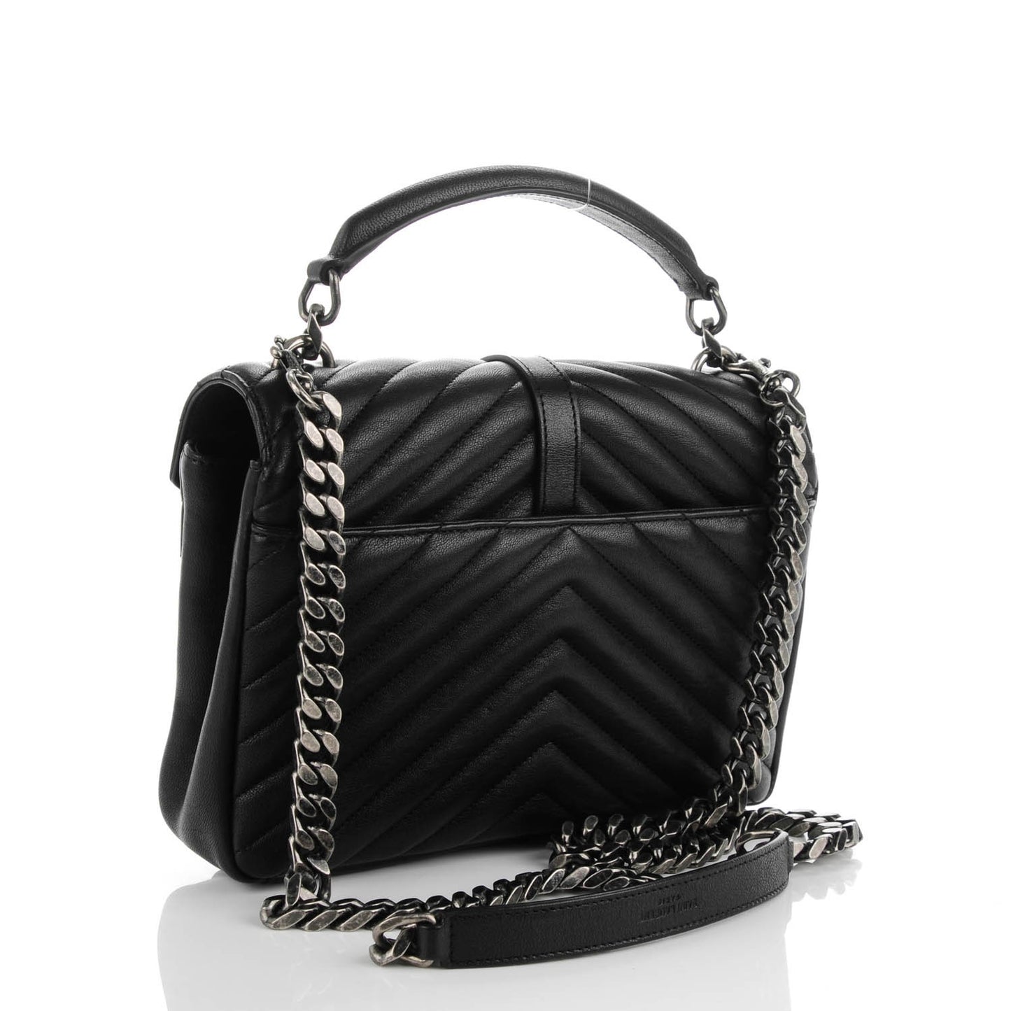 Sheepskin Matelasse Chevron Monogram Medium College Bag Black