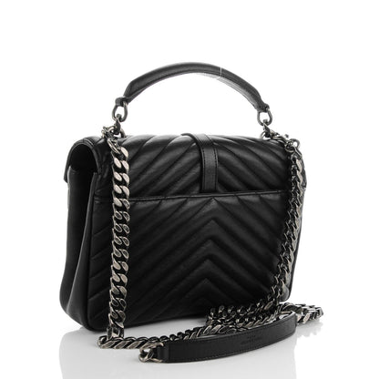 Saint Laurent Sheepskin Matelasse Chevron Monogram Medium College Bag Black 3 of 7