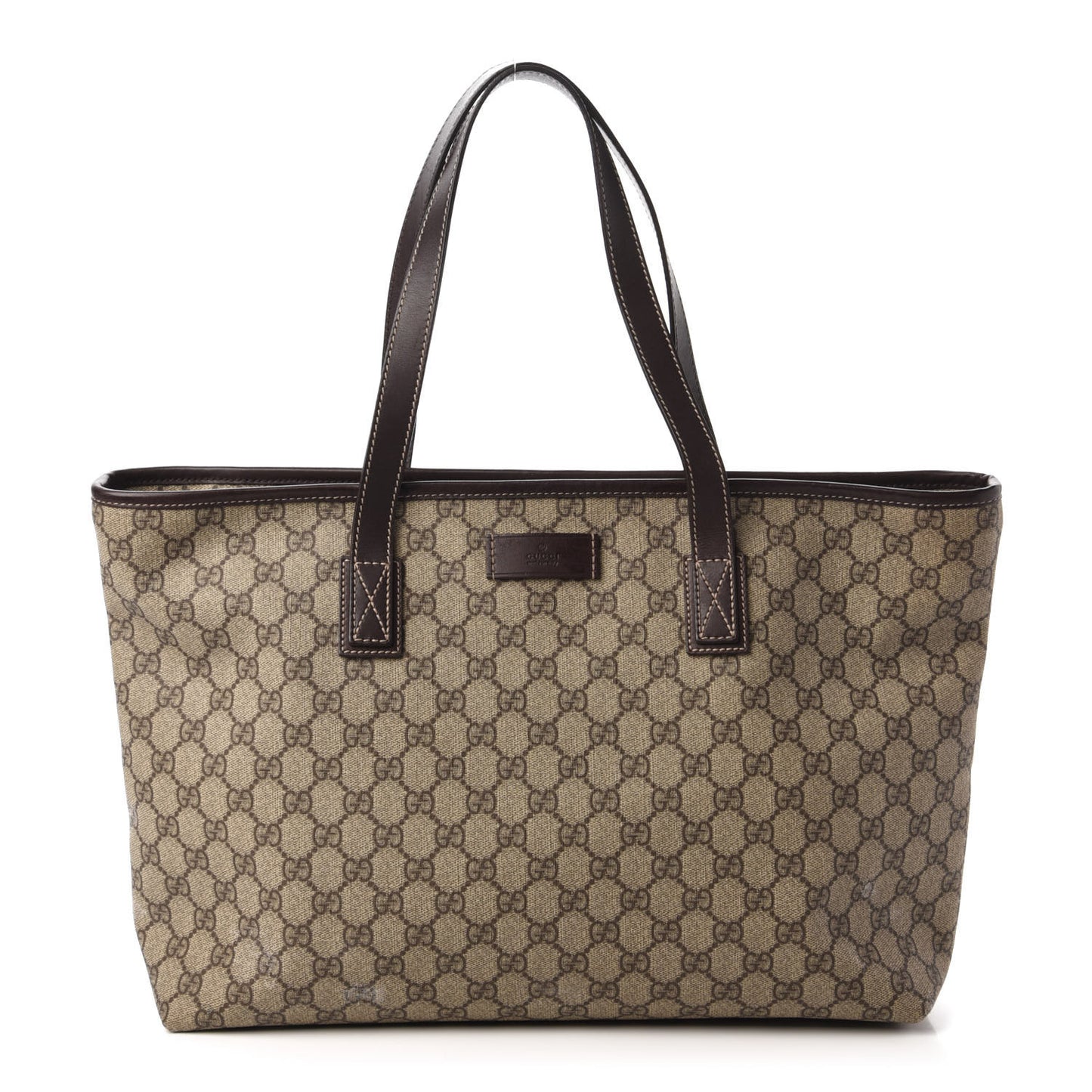 GG Supreme Monogram Medium Zippered Shopping Tote Dark Brown