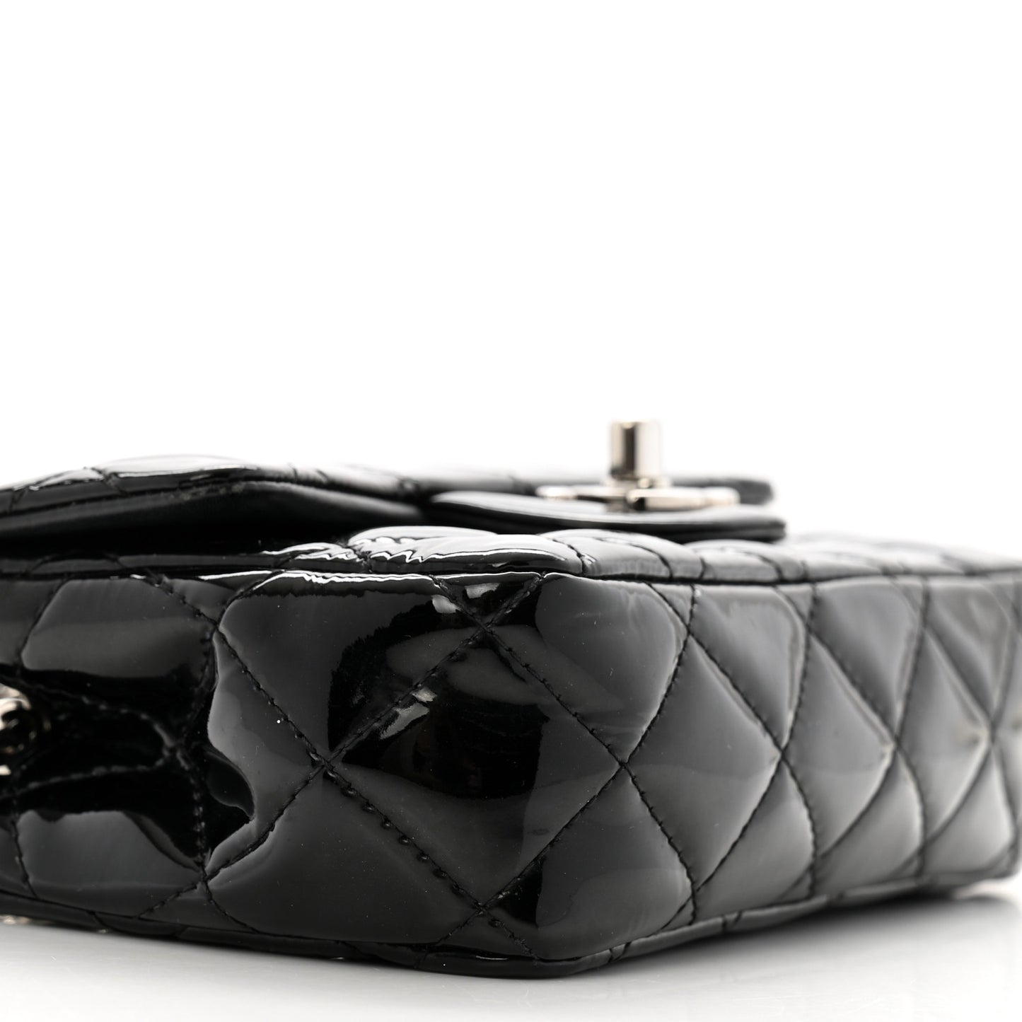 Patent Calfskin Quilted Extra Mini Rectangular Flap Black