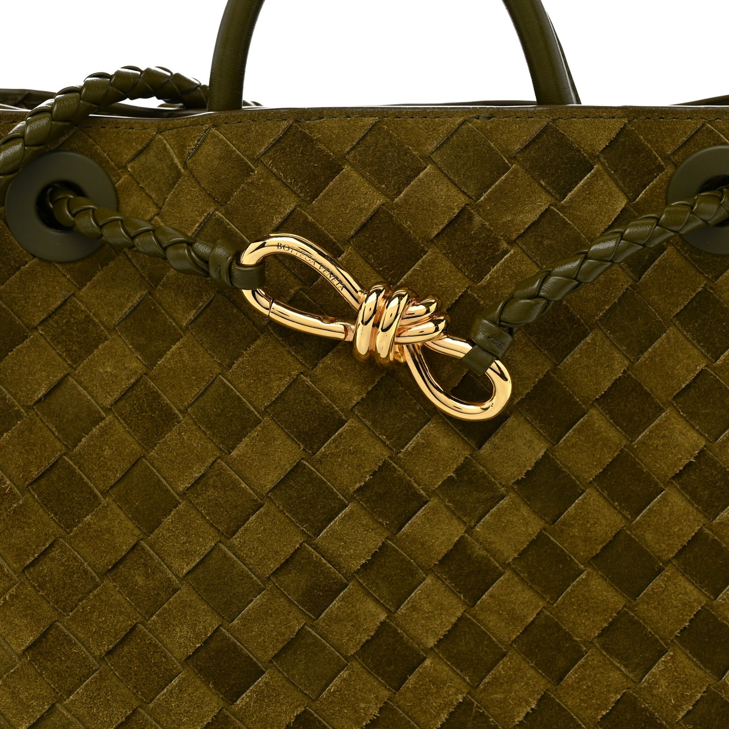 Suede Intrecciato Small Andiamo Shoulder Bag Olive Oil