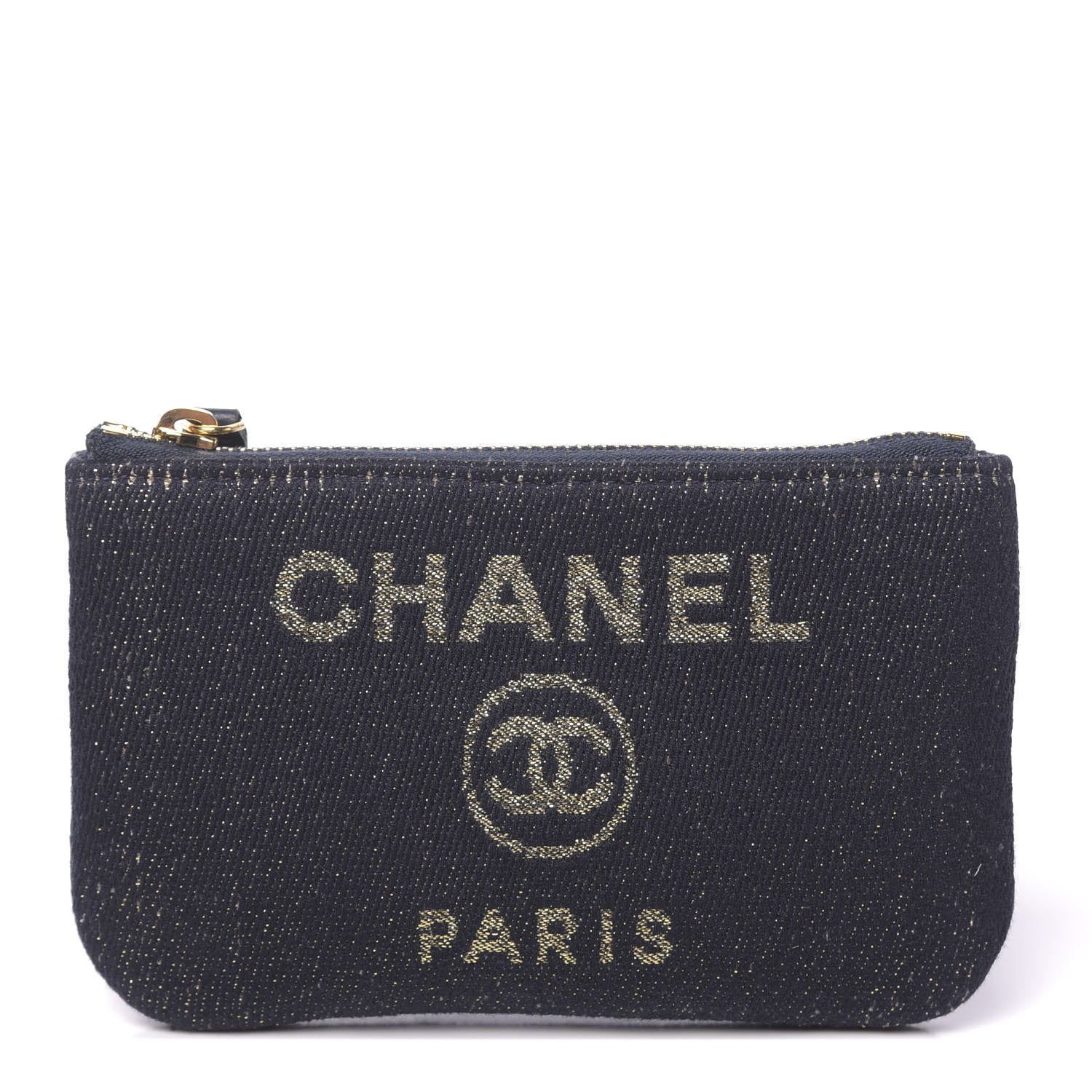 Chanel Lurex Canvas Deauville Cosmetic Pouch Navy Blue Gold 1 of 8