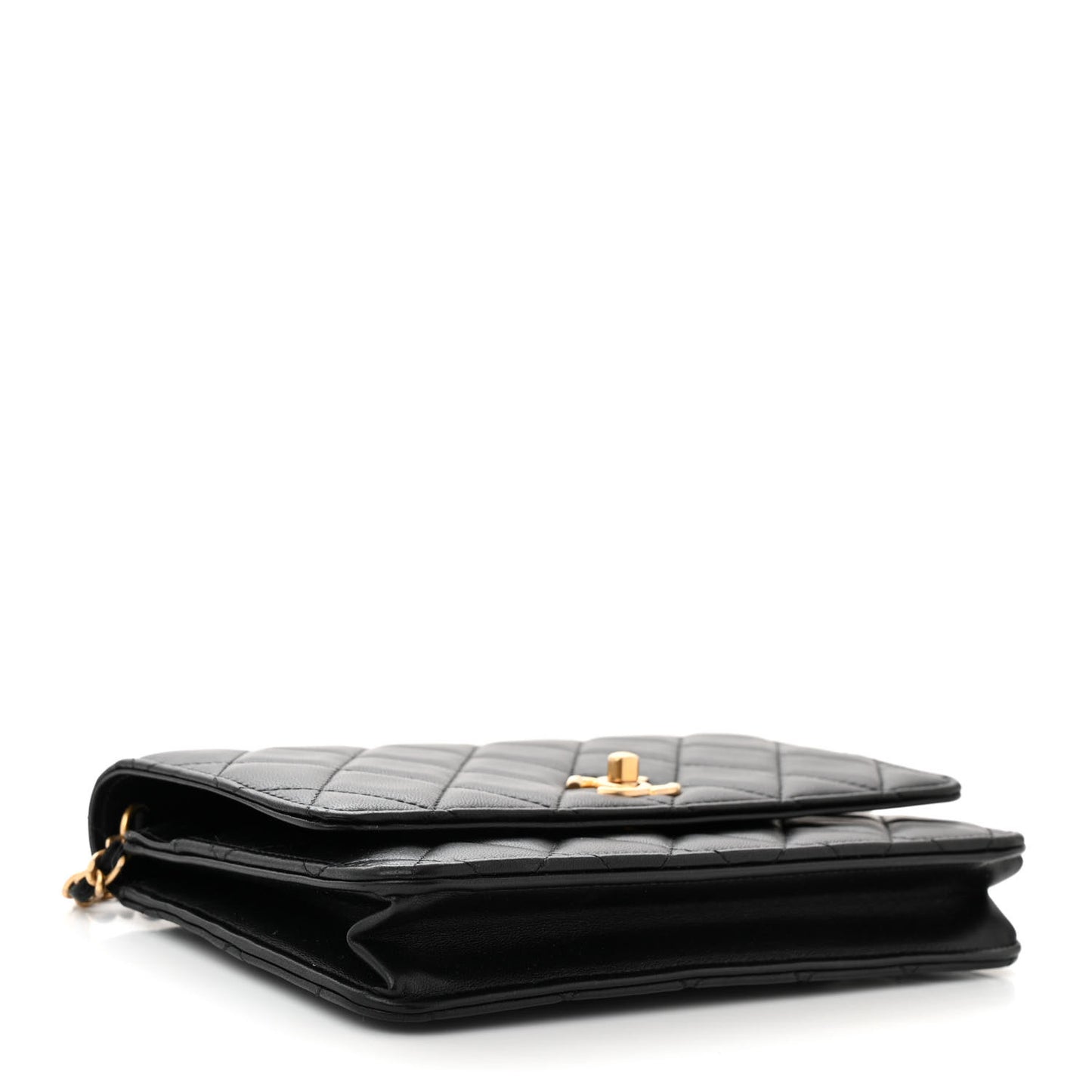 Lambskin Quilted CC Pearl Crush Wallet on Chain WOC Black