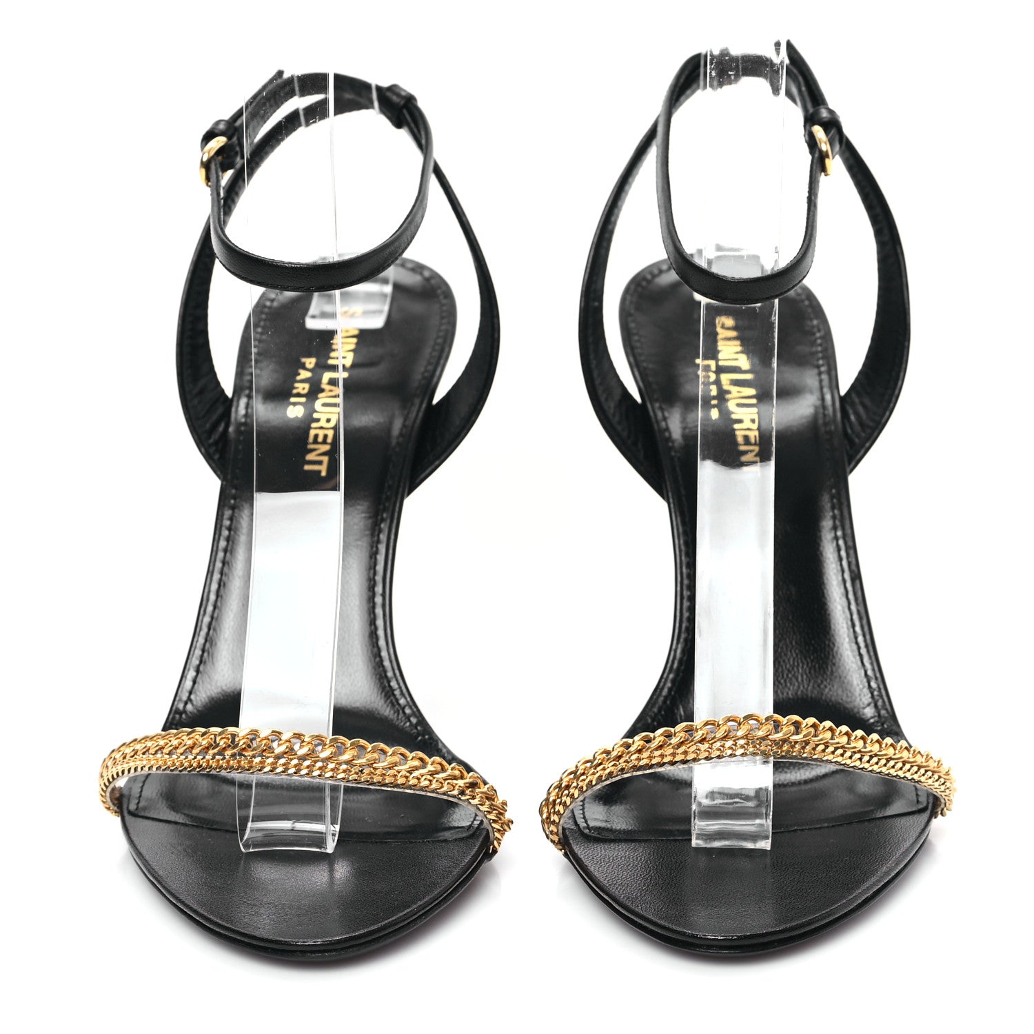 Saint Laurent Calfskin Chain Ankle Strap Sandals 37 Black 2 of 7