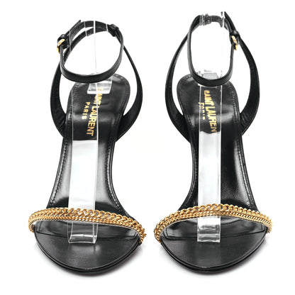 Saint Laurent Calfskin Chain Ankle Strap Sandals 37 Black 2 of 7